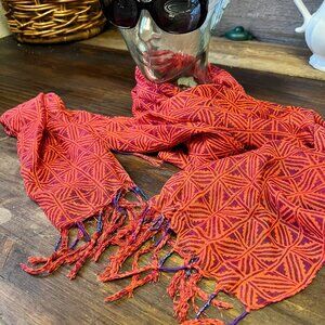 Abstract scarf with beaded fringe